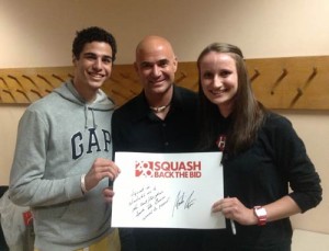 Ali Farag, Andre Agassi, and Haley Mendez support the Olympic Bid